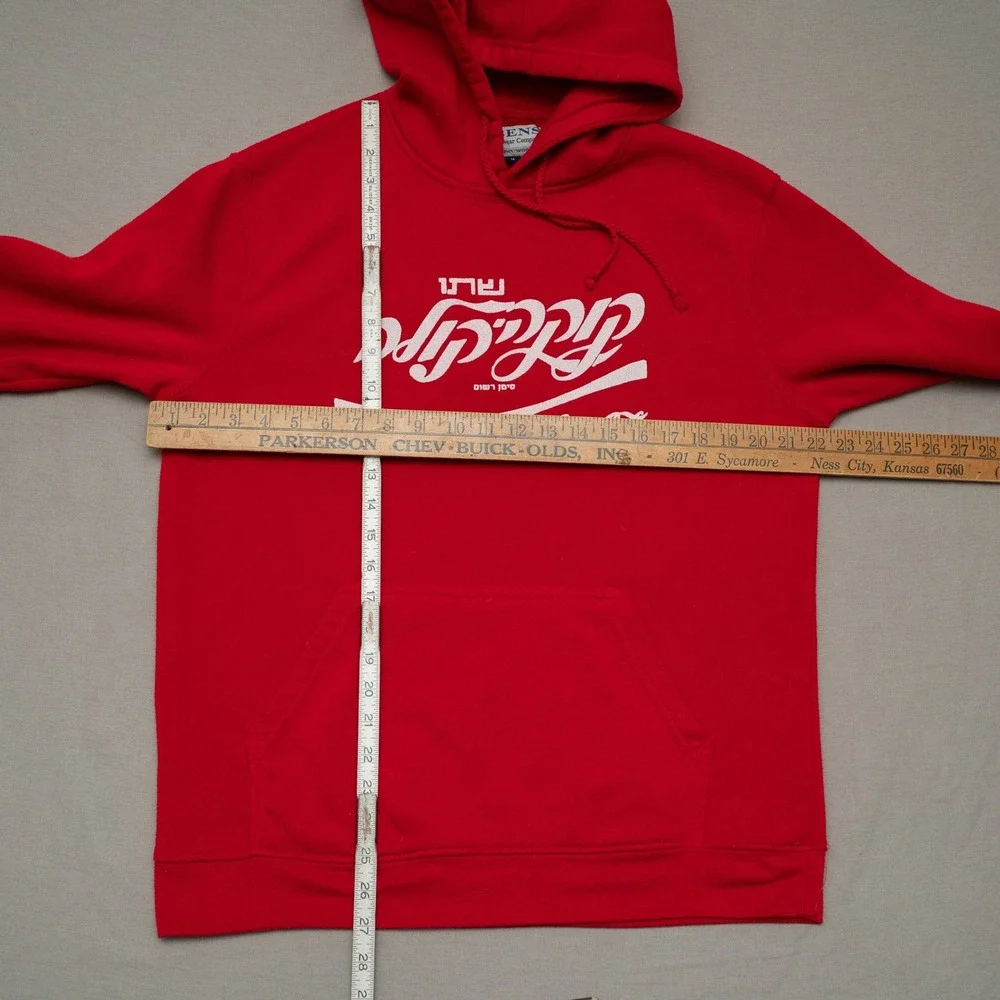 Vintage Red Coca Cola Hebrew Script Logo Hoodie Adult M Bens Sportswear